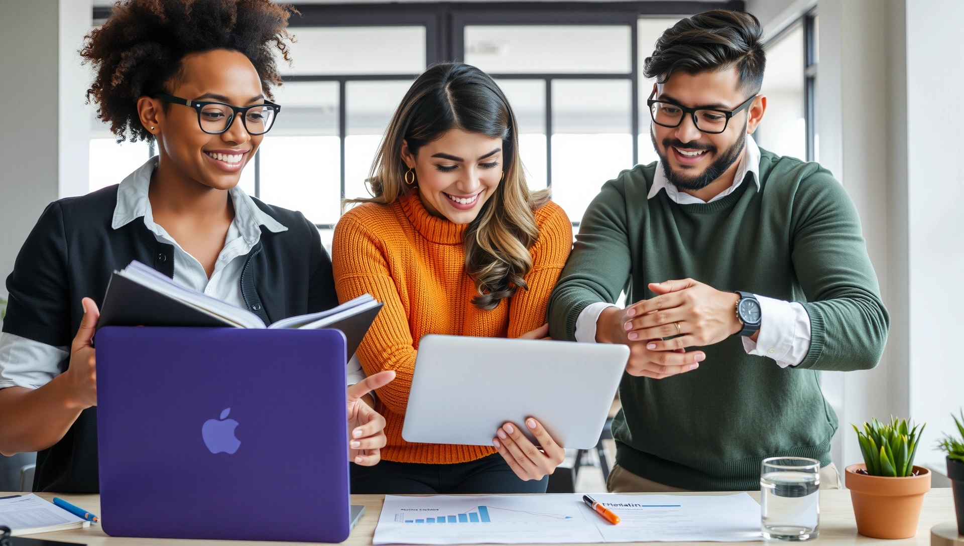 Echipă inovatoare care lucrează la strategii de marketing digital