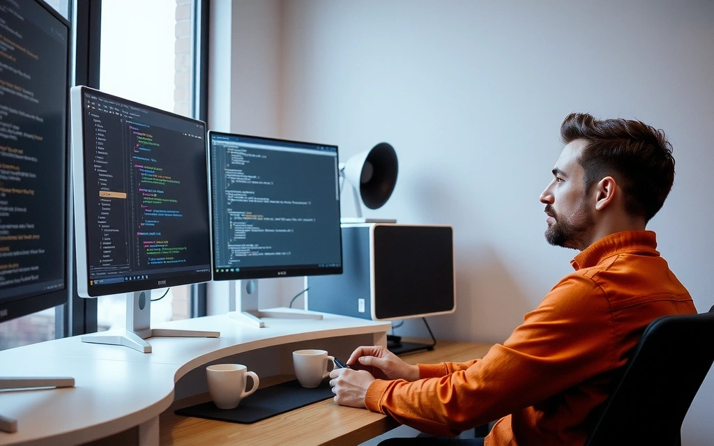 Dezvoltator web codând pe mai multe ecrane