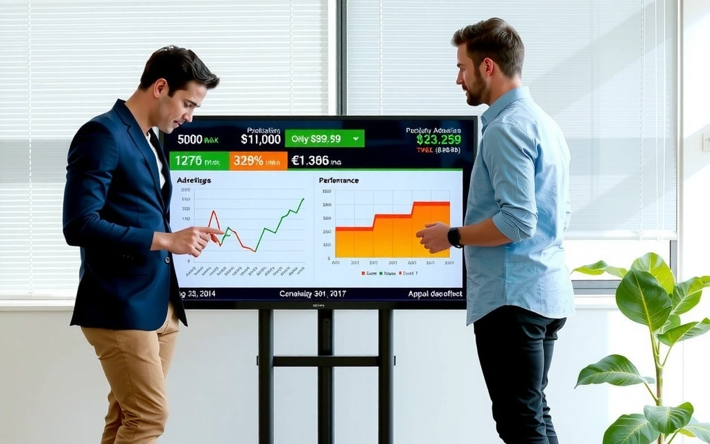 Oameni de afaceri analizând grafice de publicitate