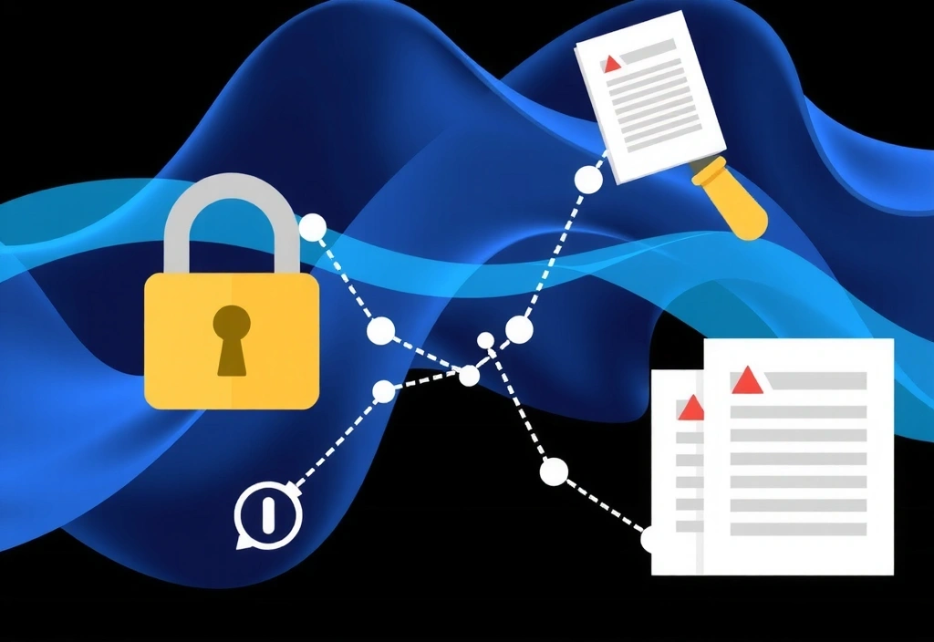 Imagine abstractă reprezentând securitatea datelor și conformitatea legală
