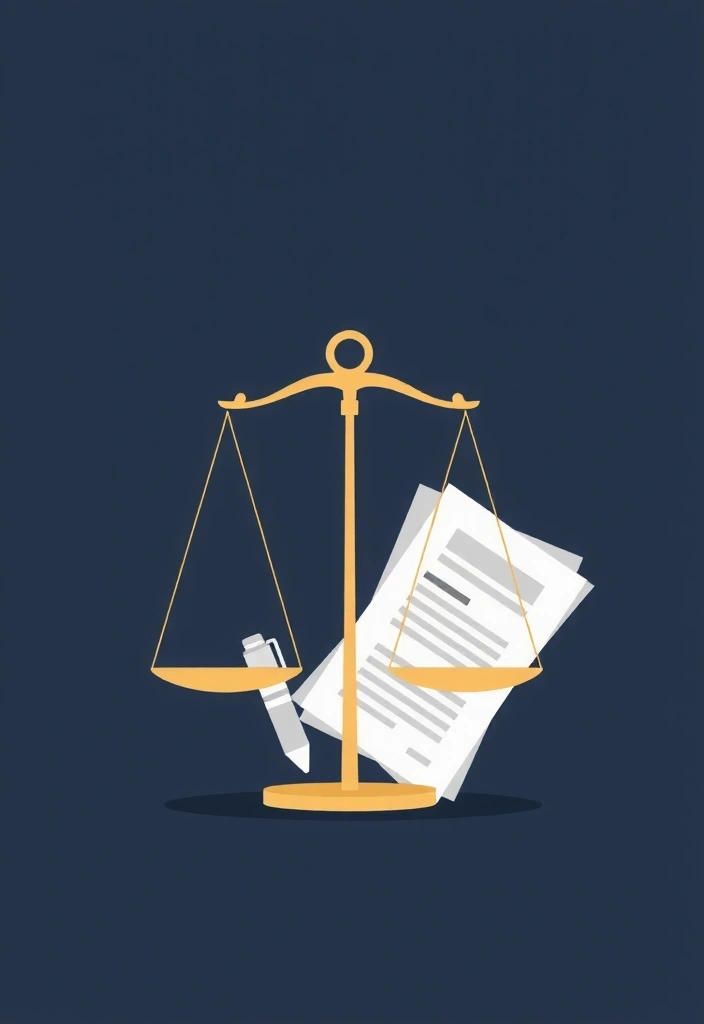 Imagine stilizată cu o balanță a justiției și documente legale