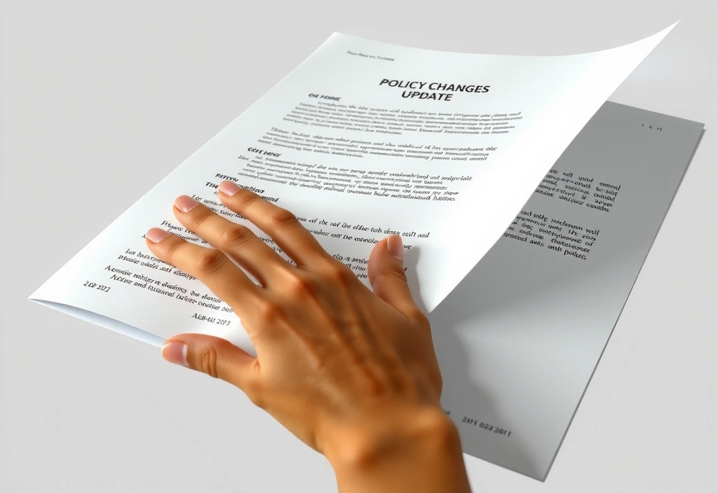 Рука, переворачивающая страницы юридического документа, символизирующая изменения политики