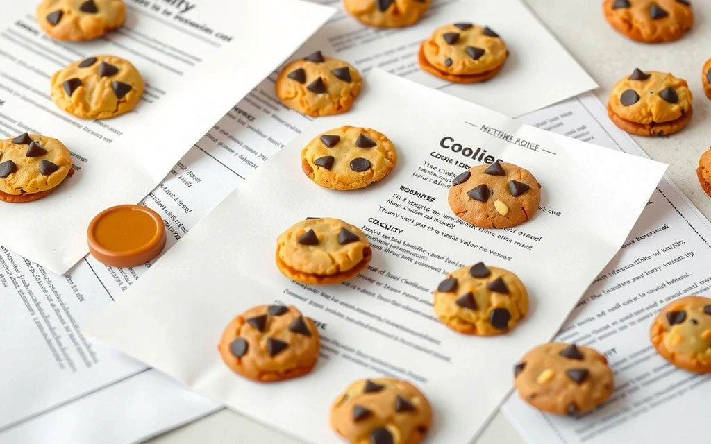 Иконки файлов cookie на фоне страниц документов, символизирующие политику использования файлов cookie