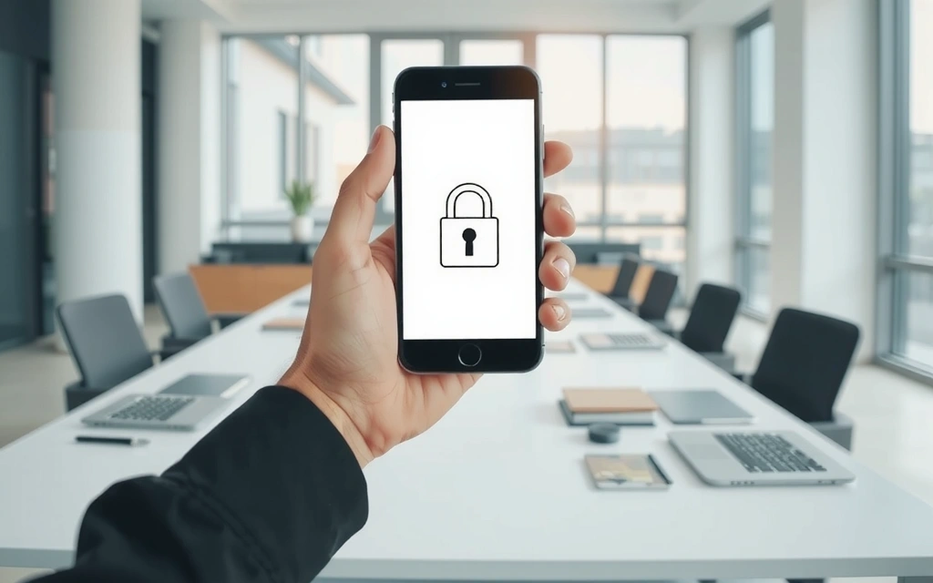 Рука, держащая смартфон с иконкой замка, символизирующая безопасность данных